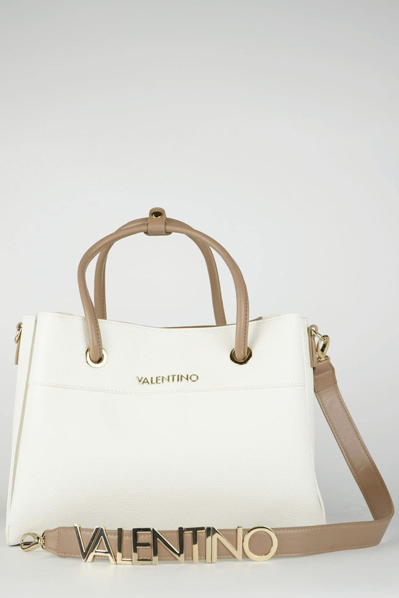 Mario Valentino Shopping bag martellata vista frontale variante colore bianco/cuoio