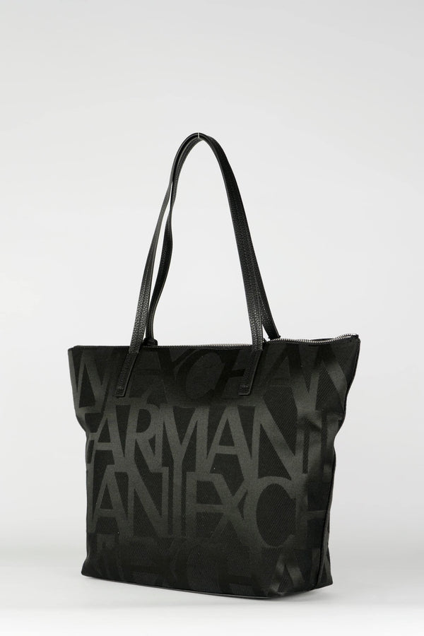 Armani Exchange Shopping bag in tessuto vista di traverso 3/4