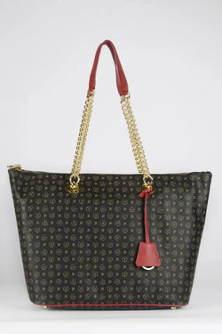 Pollini Shopping bag con doppio manico vista frontale con manici a catena inseriti