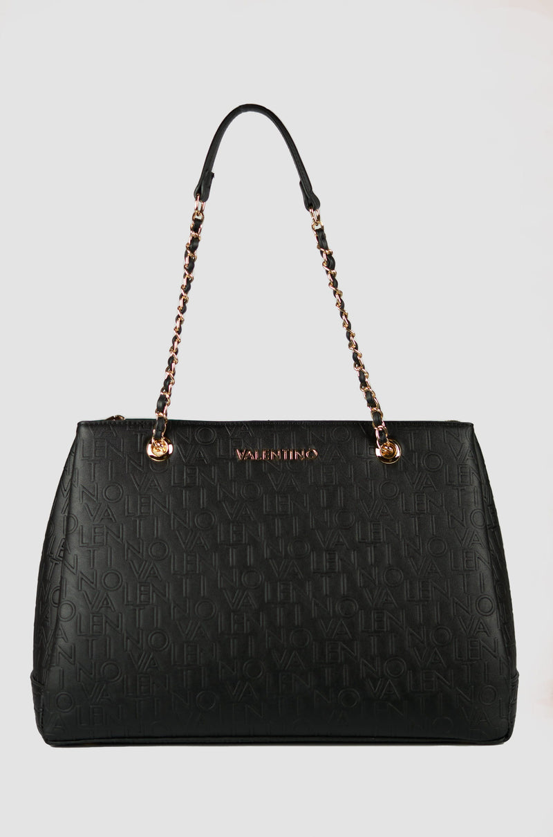 Mario Valentino Shopping Bag Relax con Lettering vista frontale con manici sollevati variante colore nero