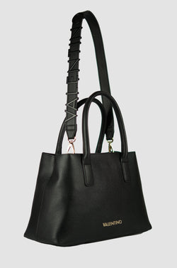 Mario Valentino Tote Bag Seychelles vista di traverso 3/4 con tracolla lettering inserita variante colore nero